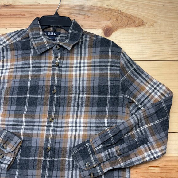 Eddie Bauer Flannel Shirt Small Gray Brown Button Up Long Sleeve Outdoors - Picture 1 of 12